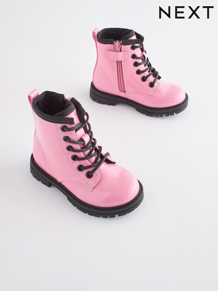 Pink Standard Fit (F) Warm Lined Lace-Up Boots (D33348) | €13 - €15.50