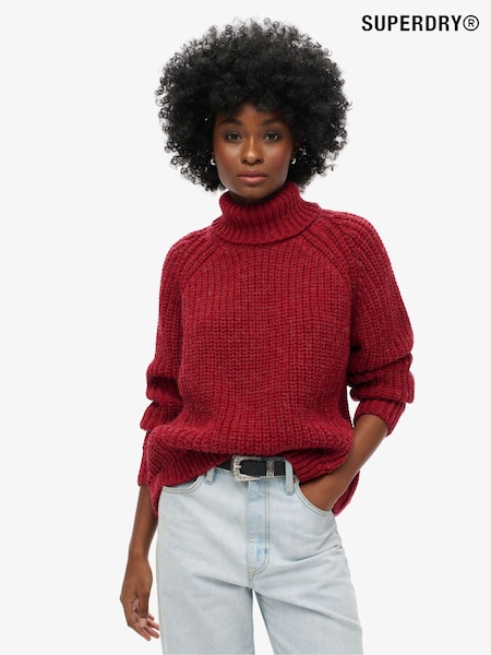 Superdry Red Slouchy Stitch Roll Neck Knit Jumper (D33472) | €76
