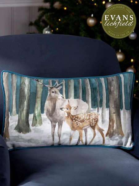 Evans Lichfield Stag Scene Digitally Printed Piped Velvet Cushion (D33687) | €25