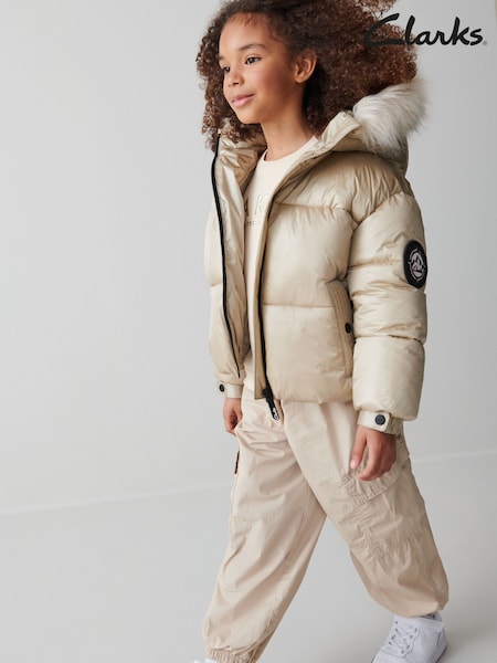 Clarks Pink Girls Short Padded Hooded Coat (D34020) | AED180 - AED189