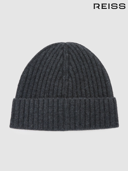 Charcoal Grey - Regular Reiss Belfry Merino Wool-blend Wide-rib Beanie