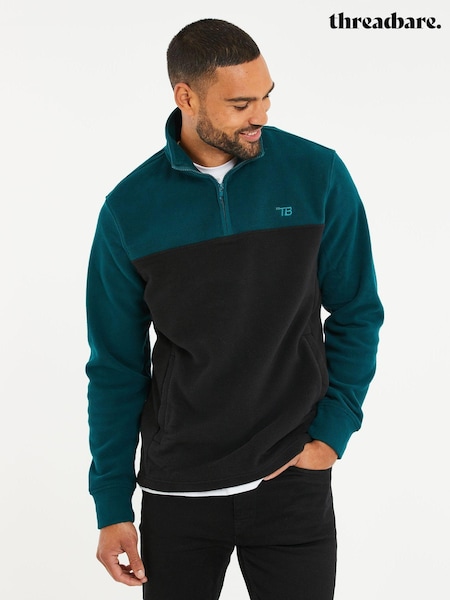 Threadbare Green/Black Two Tone Quarter Zip Fleece Jumper (D34334) | €29
