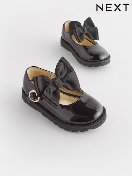 Black Standard Fit (F) Chunky Bow Mary Jane School Shoes (D34533) | OMR11 - OMR12
