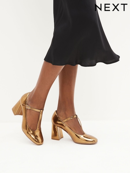 Gold Forever Comfort® T-Bar Block Heel Shoes (D34835) | €14