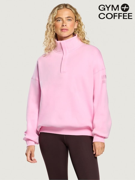 Pink - Gym + Coffee Sierra Snap Collar Sweatshirt