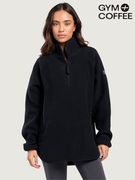 أسود - Gym + Coffee Horizon Longline Half Zip Fleece