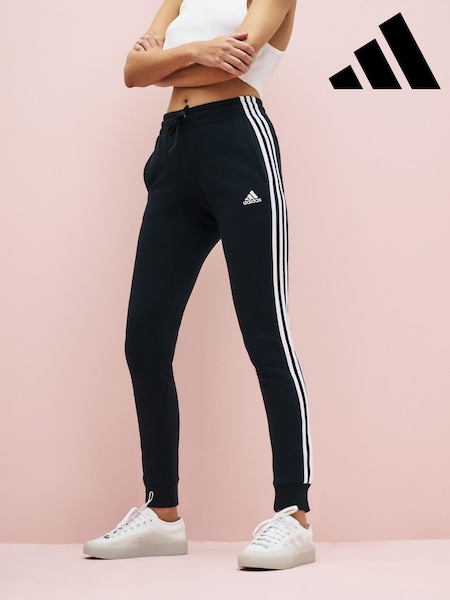 adidas Black Essentials 3 Stripe Fleece Joggers (D35140) | AED110