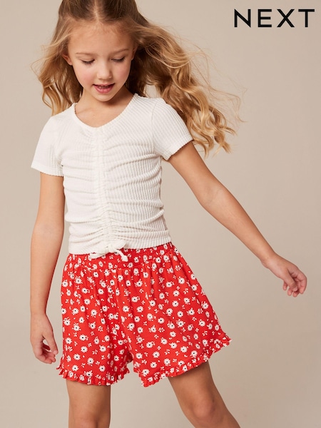 Ecru White Textured Ruche Front T-Shirt (3-16yrs) (D35218) | AED24 - AED36