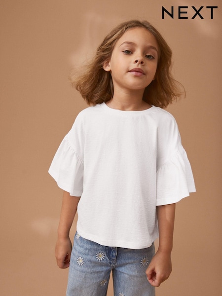 White Textured Frill Sleeve T-Shirt (3-16yrs) (D35223) | €6.50 - €9