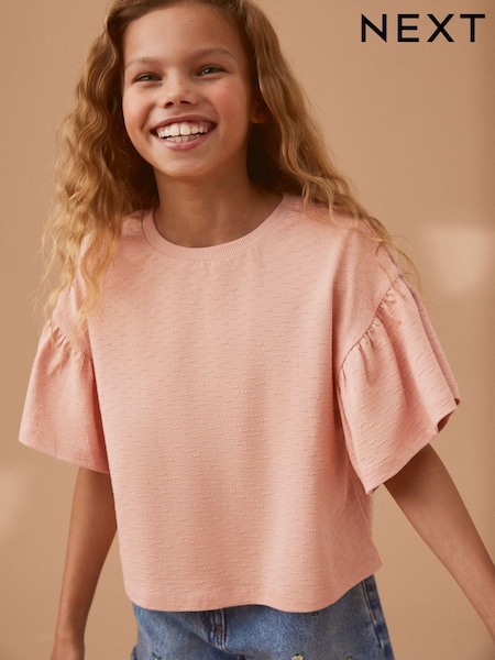 Pink Textured Frill Sleeve T-Shirt (3-16yrs) (D35251) | €6.50 - €9