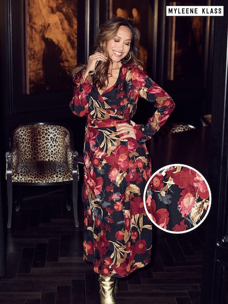 Myleene Klass Floral Print Wrap Black Dress (D35777) | €20