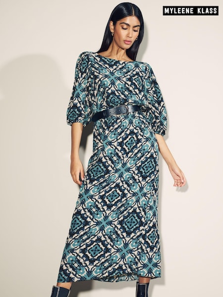 Myleene Klass Blue Ikkat Bow Back Dress (D35778) | €21.50