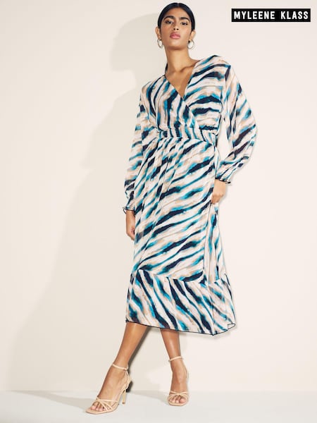 Myleene Klass Printed Chiffon Wrap Black/White Dress (D35780) | €20