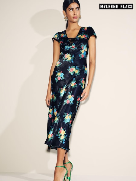 Myleene Klass Printed Black Satin Slip Dress (D35783) | €18