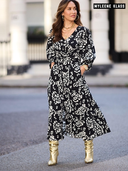 Черно-белый - Myleene Klass Printed Midi Wrap Dress (D35814) | €20