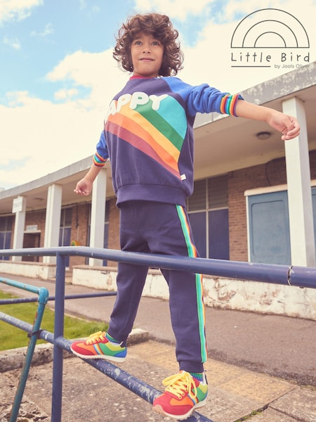 Little Bird by Jools Oliver Navy Happy Rainbow Crew Neck 100% Cotton Sweatshirt (D35924) | AED58 - AED75
