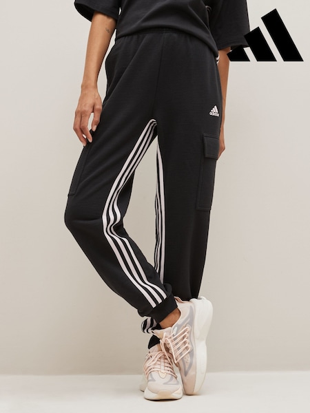 adidas Black Tapered Sportswear Dance 3-Stripes High-waisted Cargo Joggers (D36287) | AED160