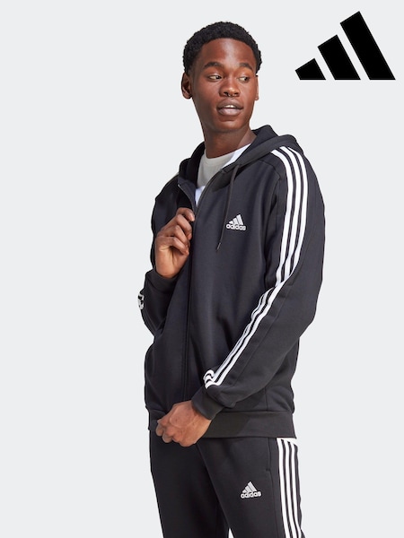 adidas Black Essentials Fleece 3 Stripes Zip Up Hoodie (D36326) | OMR13