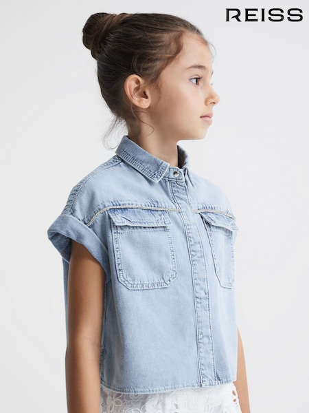 Reiss Mid Blue Sandie Junior Denim Crop Top (D36407) | €58
