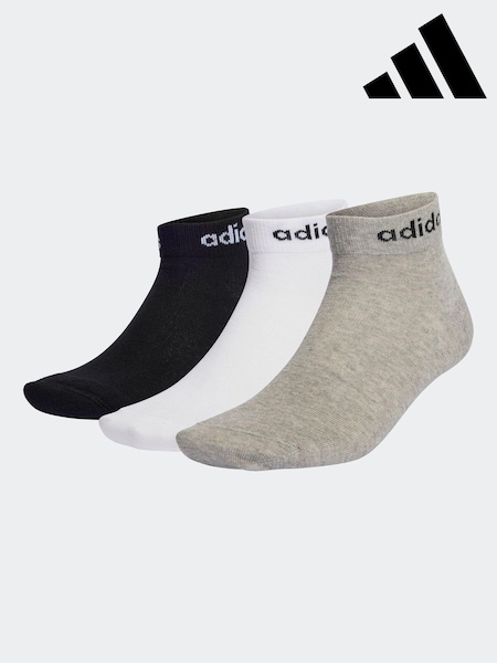 Серый - adidas Think Linear Ankle Socks 3 Pack (D36752) | €11
