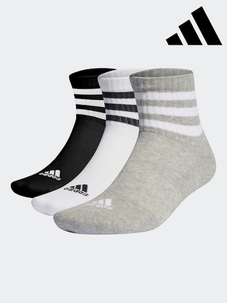 adidas Grey 3-Stripes Cushioned Sportswear Mid Cut Socks 3 Pairs (D36773) | R$ 120