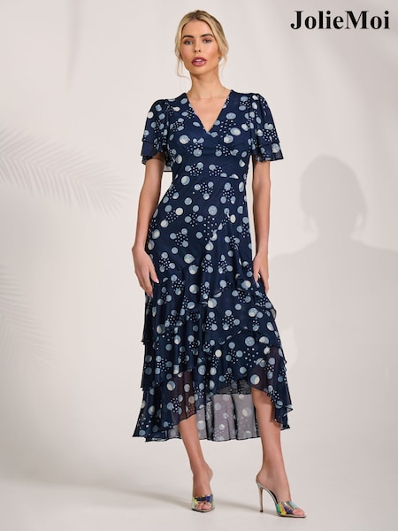 Blue - Jolie Moi Angel Sleeve Mesh Midaxi Dress