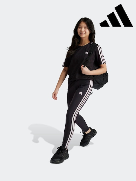 adidas Black/White Sportswear Essentials 3-Stripes Cotton Leggings (D36923) | R$ 180