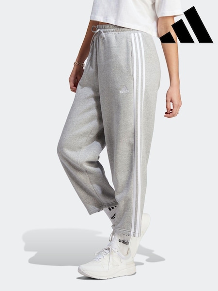 adidas Grey Sportswear Essentials 3-Stripes Open Hem Fleece Joggers (D37162) | AED154