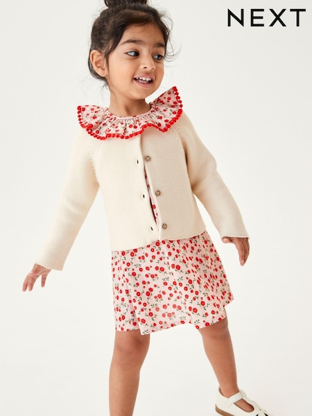 Creme/Rot, Blümchenmuster - Printed Dress And Cardigan Set (3mths-8yrs) (D37245) | 19 € - 24 €
