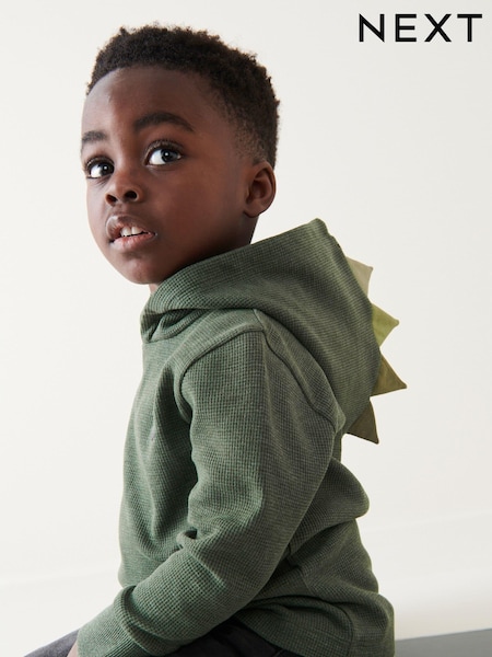 Khaki Green Textured Jersey Dino Spikes Hoodie (3mths-10yrs) (D37299) | AED28 - AED35