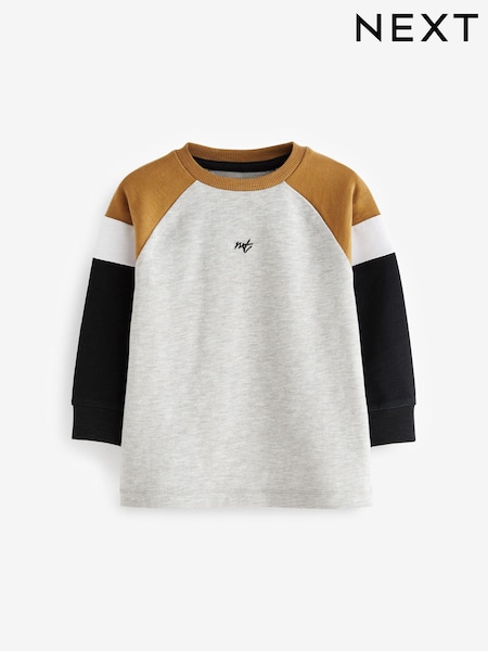 Siva črno-bela - Cosy Colourblock 100% Cotton Long Sleeve T-Shirt (3mths-7yrs) (D37300) | € 7 - € 9
