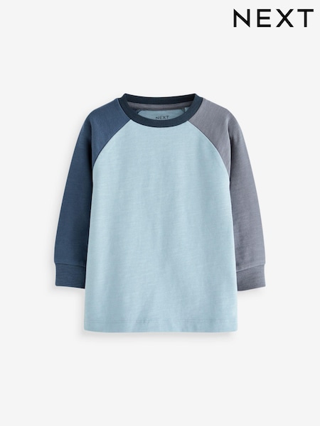 Blue Cosy Colourblock 100% Cotton Long Sleeve T-Shirt (3mths-7yrs) (D37301) | €4 - €5.50