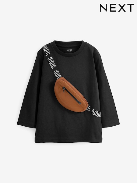 Black/Tan Brown 100% Cotton Long Sleeve Bumbag T-Shirt (3mths-7yrs) (D37310) | AED9 - AED11