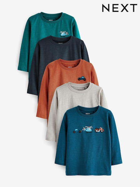 Mehrfarbig - Small 100% Cotton Transport Long Sleeve T-Shirts 5 Pack (3mths-7yrs) (D37365) | 12 € - 14 €