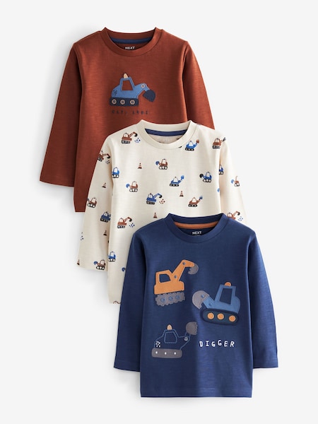 Mornarsko modra/rumenorjava z bagrom - Long Sleeve Character 100% Cotton T-Shirts 3 Pack (3mths-7yrs) (D37369) | € 17 - € 21