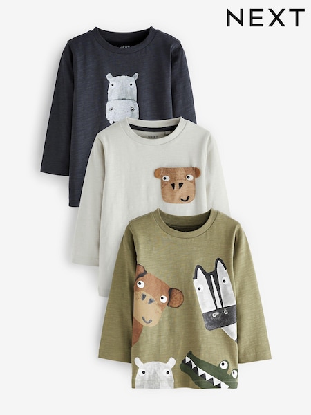 Nevtralna/zelena z živalskim motivom - Long Sleeve Character T-Shirts 3 Pack (3mths-7yrs) (D37373) | € 17 - € 21