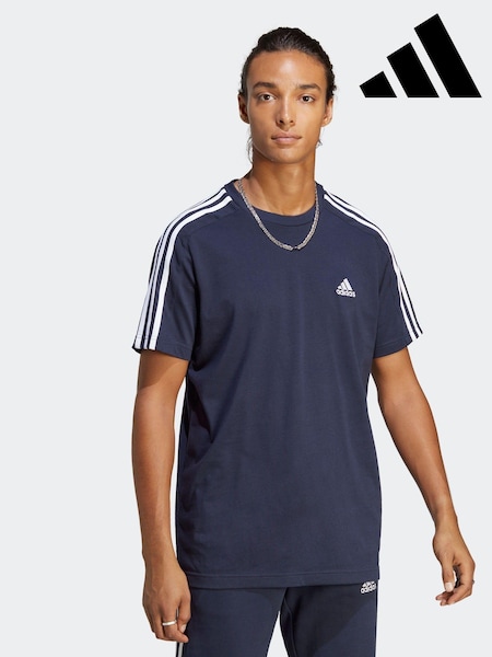 adidas Light Blue Essentials Single Jersey 3-Stripes 100% Cotton T-Shirt (D37403) | €15