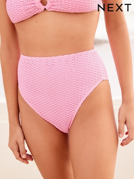 Pink Crochet High Waist High Leg Bikini Bottoms (D37476) | €10