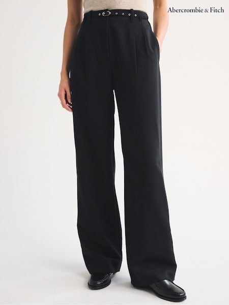 Black - Abercrombie & Fitch Sloan Wide Leg Belted Trousers