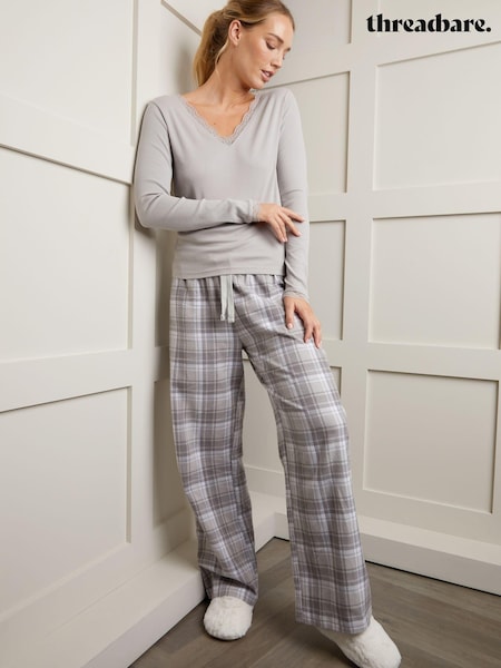 Grau - Threadbare langärmeliges Pyjama-Set aus 100 % Baumwolle (D37914) | 43 €