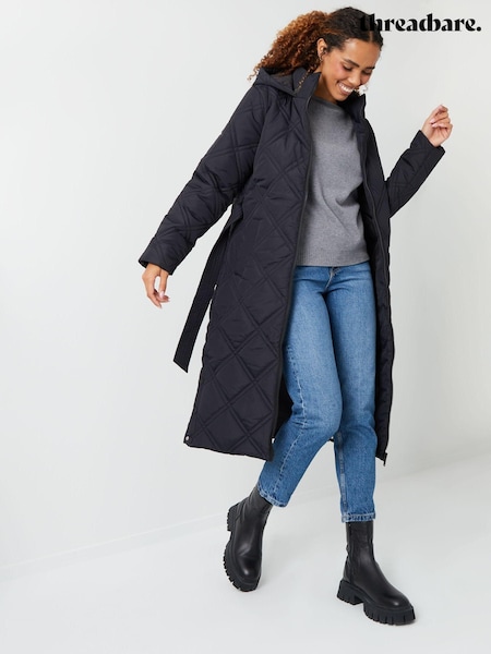 Threadbare Black Belted Diamond Quilted Padded Coat (D38042) | €74