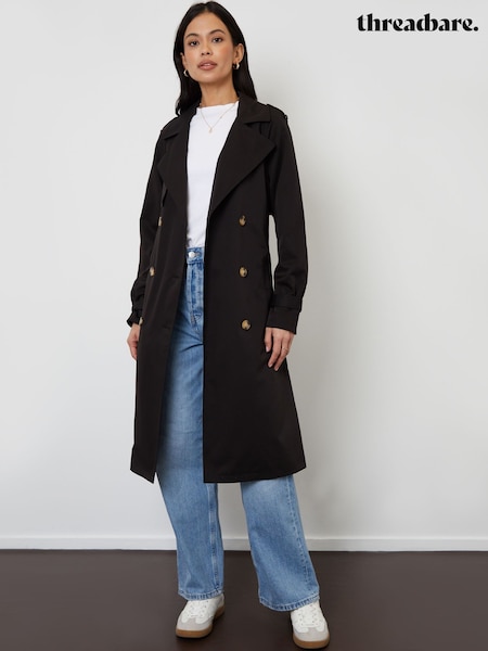 Threadbare Black Raglan Trench Coat (D38310) | kr971