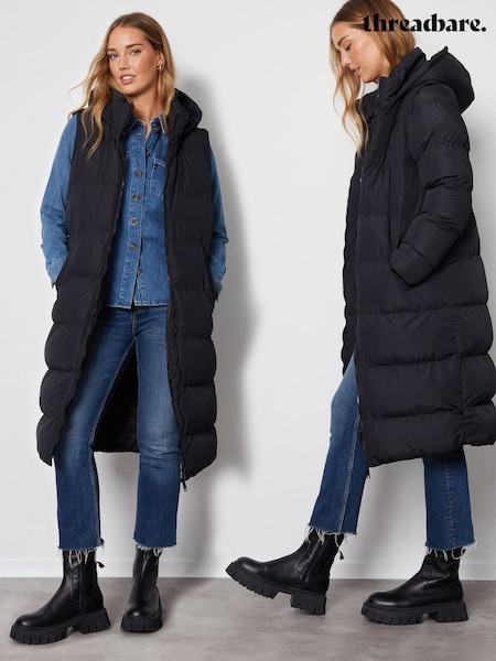 Threadbare Black Longline Hooded Padded Puffer Coat (D38357) | ₪354