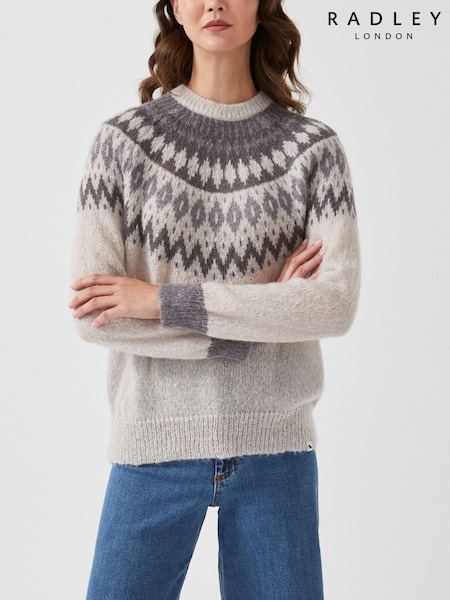 Cream - Pulover cu jug cu model Fair Isle periat Radley London (D38512) | 371 LEI
