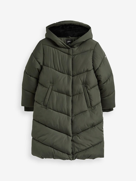 Khaki Green Longer Length Shower Resistant Chevron Duvet Padded Coat (2-16yrs) (D38577) | €24 - €30
