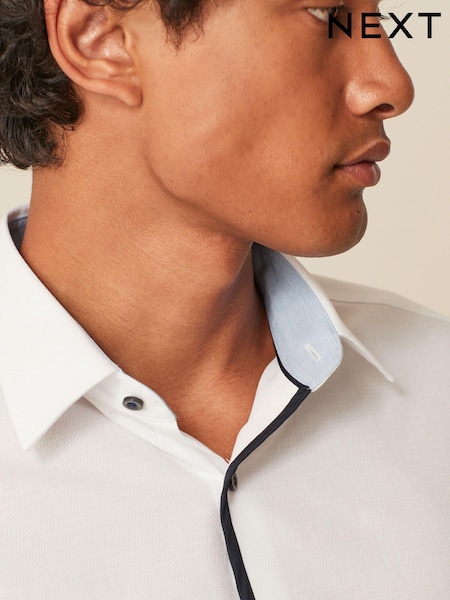 White Regular Fit Textured Trimmed Formal Shirt (D38582) | €9