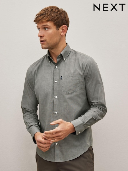 Grey Marl Regular Fit Easy Iron Button Down Oxford Shirt (D38591) | €9