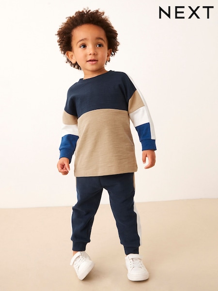 Kobaltno modra - 100% Cotton Long Sleeve Cosy Colourblock T-Shirt and Joggers Set (3mths-7yrs) (D38605) | € 14 - € 18