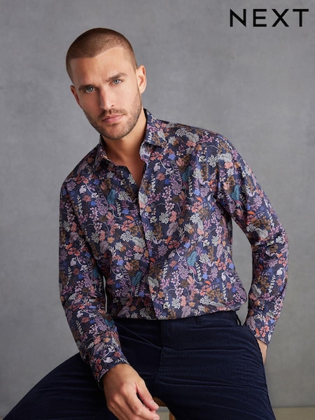 Blumenmuster, Marineblau - Signature Made In Italy Texta Print Shirt (D38758) | 21 €