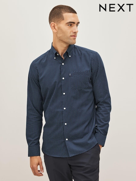 Темно-синий в горошек - Easy Iron Button Down Oxford Shirt (D38800) | €5